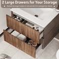 thumbnail image 4 of Erinnyees 24" Natural Floating Bathroom Vanity Cabinet - Features Wall-Mounted Design, Ceramic Sink, and 2 Fluted Drawers with Concealed Handles, 4 of 8