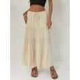 thumbnail image 5 of Women Tiered Long Skirts Pleated A Line Adjustable Elastic Waist with Drawstring Flowy Long Skirt Beige L, 5 of 9