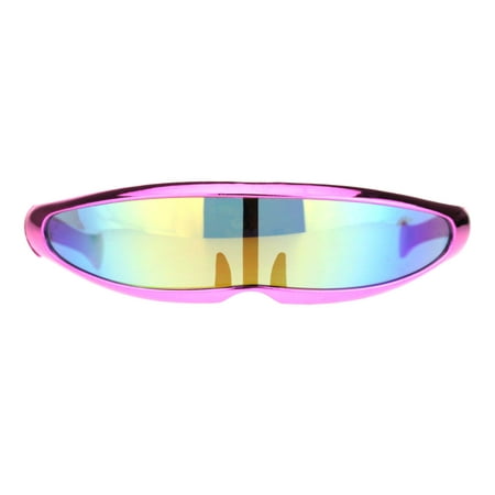Mirror Lens Monolens Cyclops Robotic Futuristic Sunglasses Metallic Pink