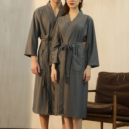

Follure Sleepwear For Women Unisex Pocket Breathable Knee Length Bathrobe Splicing Soft Sleepwear SPA Robe