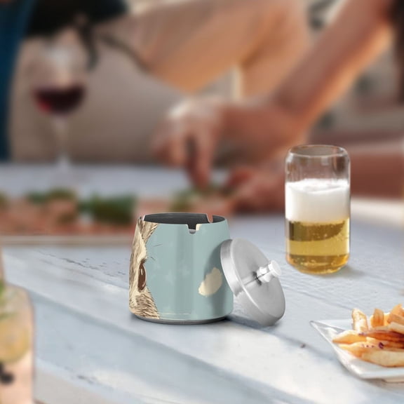 Rabbit with Bow Ashtray with Lid Cigarette Ashtray Stainless Steel Ash Tray Ash Holder for Home Outdoor