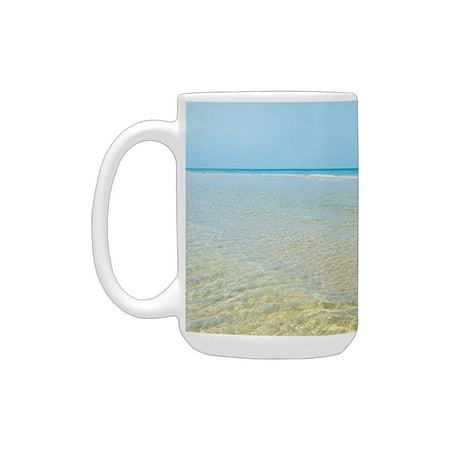 

Ocean Decor Collection Bright Crystal Sea Water in the Island with Sky Landscape Nature Endless Peac Ceramic Mug (15 OZ) (Made In USA)