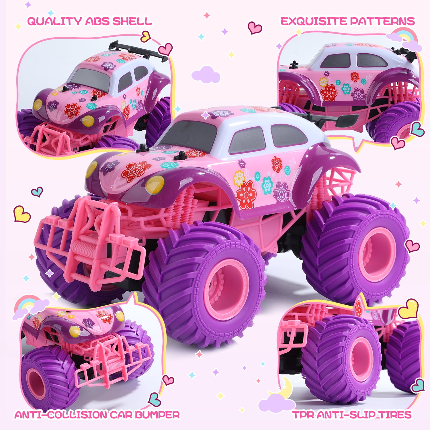 JoyStone Pink RC Cars for Girls, 1:18 Scale Jeep Remote Control Car, 30 Min Playtime 2.4Ghz LED Light Off-Road Pink Monster RC Trucks