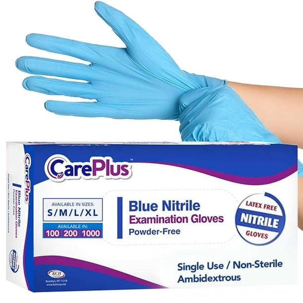 Guantes desechables de nitrilo CARE PLUS, azules, grandes, 1000 unidades