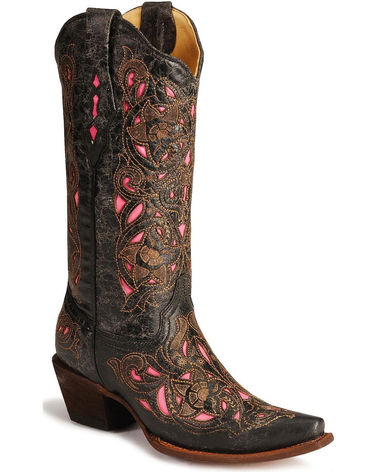 CORRAL Women's Laser Inlay Cowboy Boot Snip Toe Black 8.5 M US - Walmart.com