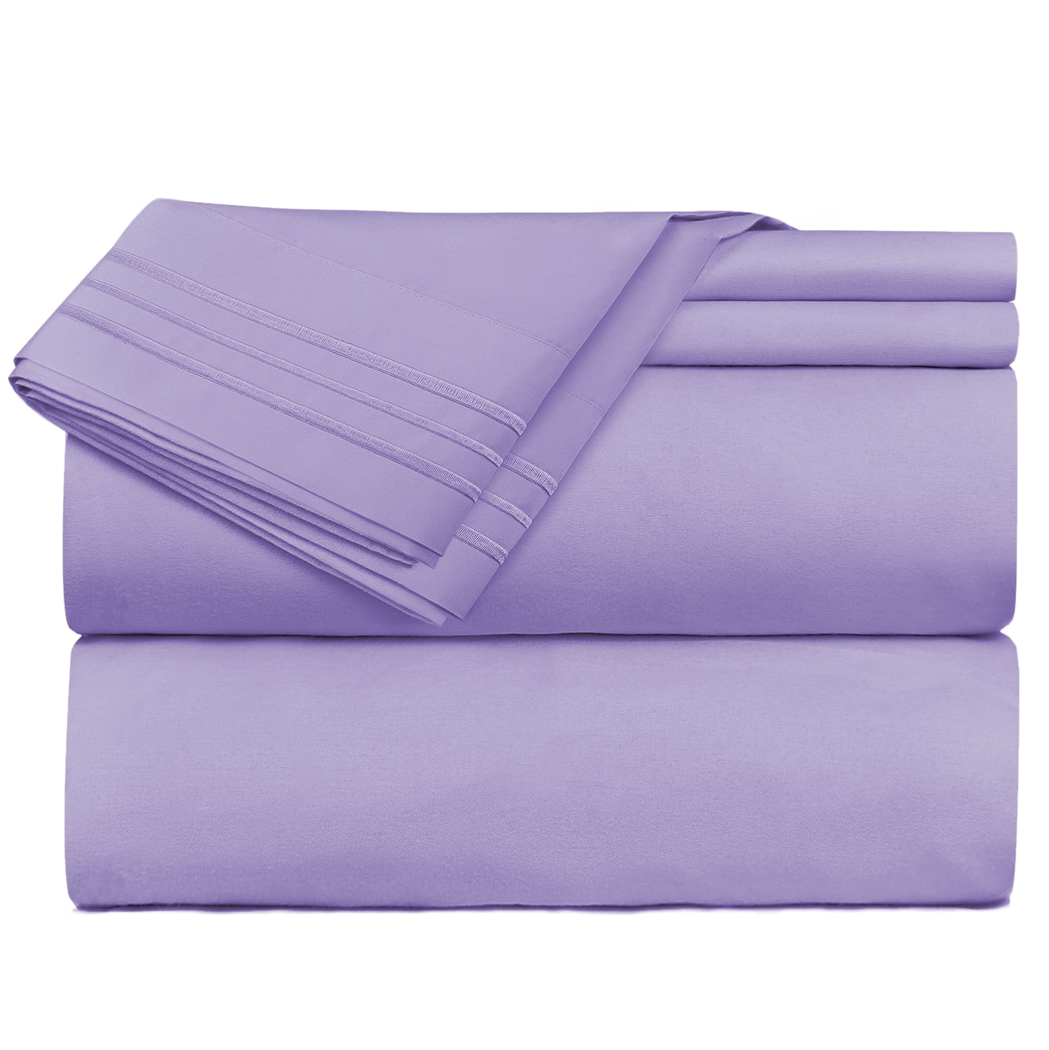 Clara Clark Premier 1800 Microfiber Collection 3-Line Bed Sheet Set, Full Size, Lavender