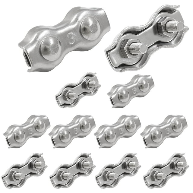 HUGFEGWE 12Pcs M3 304 Stainless Steel Double Wire Rope Clip Cable Clamps for 1/8 Inch Diameter Wire Rope CJB91-55183