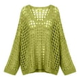 thumbnail image 6 of NTACZA V Neck Womens Sweaters Green Hollowout Plus Size Sweater Bell Sleeve Fishnet Baggy Knit Shirt Ladies Jumper XL, 6 of 6