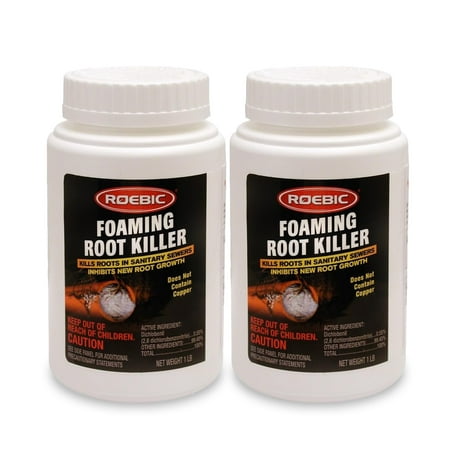 Roebic FRK-1LB Foaming Root Killer: Clear Pipes, Stop New Growth, Safe for All Plumbing - 1lb, White, 2 pack