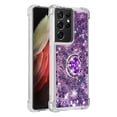 thumbnail image 2 of Funda para Samsung Galaxy S21 Ultra 5G con Brillo Líquido Flotante, Purpurina, Parachoques y Anillo Giratorio Soporte, 2 of 5