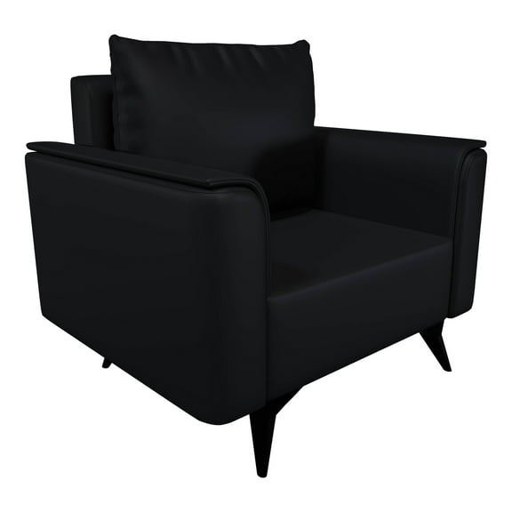 LeisureMod Single-Seater Sofa Upholstered Leather Lounge Armchair with Steel Legs Removable Cushions and Foam Filled Seat for Living Room and Bedroom Rusk Series in Black