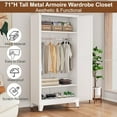 thumbnail image 5 of Metal Armoire Wardrobe Closet, 71" Tall Clothing Storage Cabinet with Hanging Rods, Household Closet Organizers with Adjustable Shelves for Home Office or Gym (White), 5 of 8
