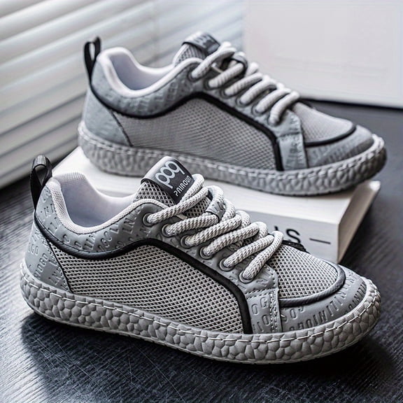 Men's All-Season Breathable Mesh Sneakers - Lightweight Low-Top Sneakers with Cushioned Arch Support & Non-Slip Rubber Sole, White/Black Colorway for Gym, Running, Yoga - Unisex-Friendly Casual Sport
