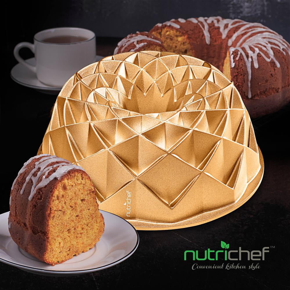 NutriChef French Wreath Fluted Bundt Cake Pan, Extra Thick and Non Stick Aluminum Bakeware with 2 Layers of Non Stick Coating for Easier Release, Uniform Baking and Browning