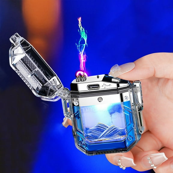 PPLoney USB Rechargeable Windproof Flameless Plasma Lighter with LED Light, Outdoor Camping, Hiking, and Survival Gear, Paracord Lanyard Included - Blue, Gold, Green, Silver, Purple