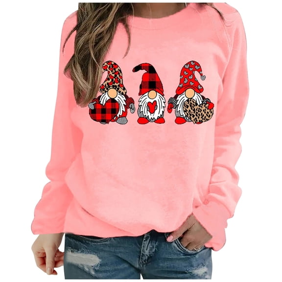 Awdenio Fashion Sweatshirt For Women Casual Valentine's Day Print Round Neck Long Sleeve Pullover Sweatshirt Tops