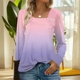thumbnail image 2 of HVOBTTY Women's Long Sleeved T Shirt, Fall and Winter Tops for Women, Women's Casual Fashion Gradient Color Crew Neck Long Sleeve Button Loose T Shirt Top Pink, Pink, 2 of 5