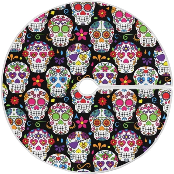 FMSHPON Skull Xmas Christmas Tree Skirt Stand Mat for Holiday Party Decoration Indoor Outdoor 48 inches