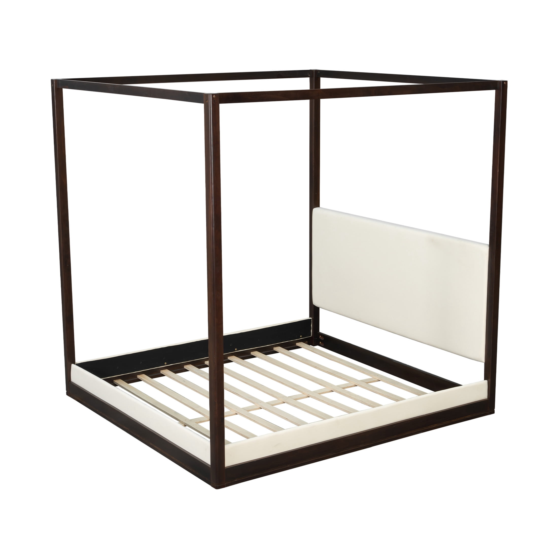 Christopher Knight Home King Canopy Platform Bed, Wood Frame with White Upholstered Headboard, Espresso