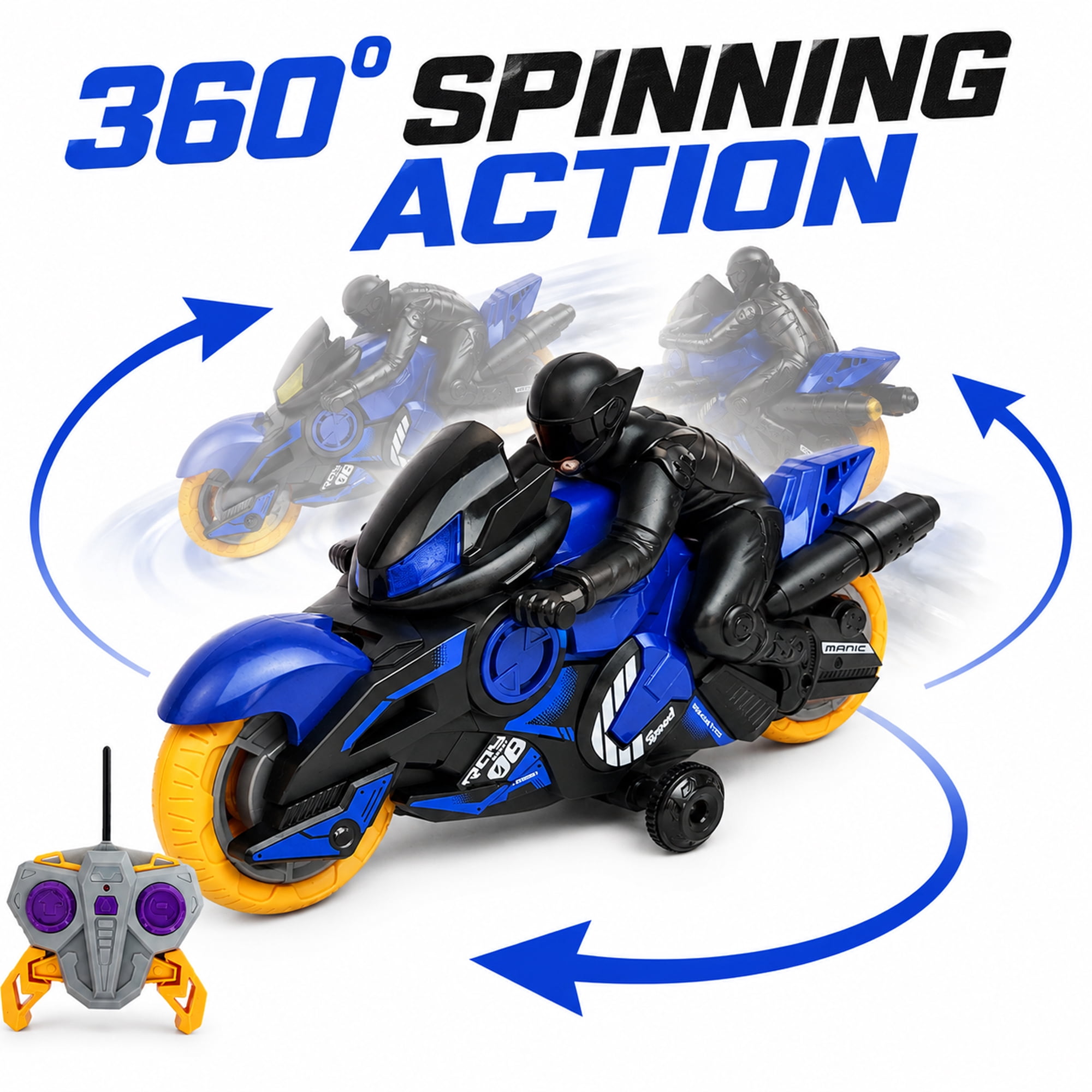 Stunt Motorcycle Toy with Remote Controller, 360° Spinning Motorbike with Side Drift Wheels, Indoor Racing Toy for Kids Ages 3+