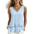 thumbnail image 2 of Noric Women's Cotton V Neck Ruffle Hem Tank Tops Loose Fit Layered Spring Summer Casual Blouses Fashion 2026, 2 of 9