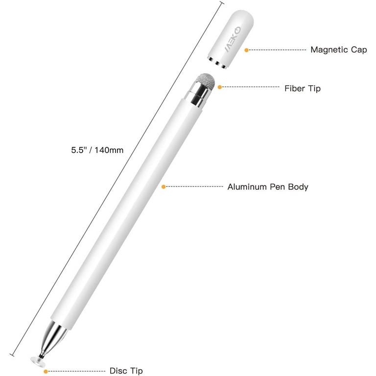 2 in 1 Magnetic Disc Stylus Pens for Ipad /Touch Screen Pens for Apple iPhone/Ipad Pro/Mini/Air/Android/Microsoft/Surface and Other Touch Screens Bundle with 5 Replacement Tips-White