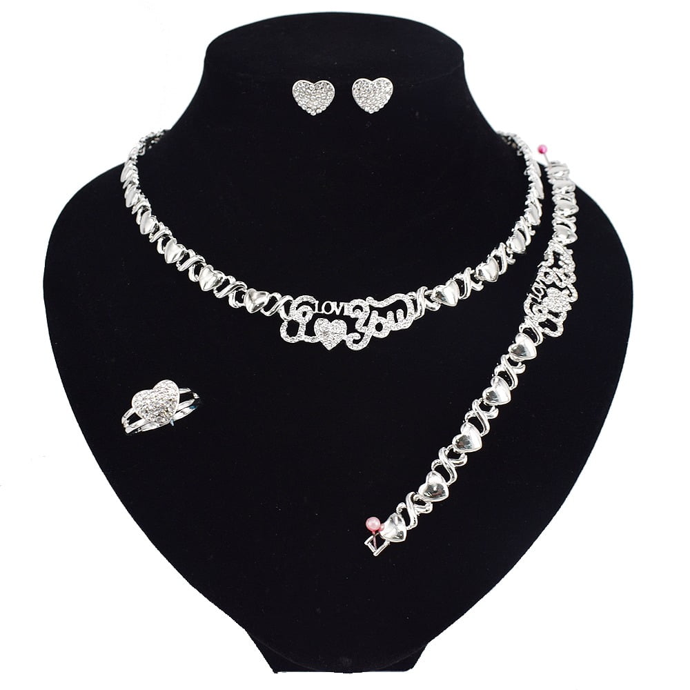 S&M Jewelry Women's Hugs & Kisses XOXO Necklace Set I LOVE YOU Pedant