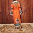 thumbnail image 4 of Vintage Print Shirt Dress Women Belted Button Down Midi Casual Boho Long Sleeve Dress, 4 of 5