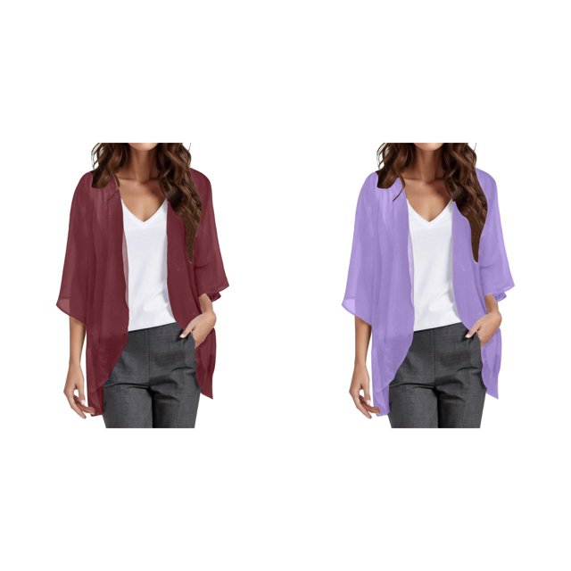 (Lot de 2) Kcodviy Cardigan Élégant pour Femmes, Manches en Tricot, Cardigan en Chiffon, Cardigan Ample, Blouse Décontractée, Cardigan à Manches Longues Imprimé Léopard pour Femmes