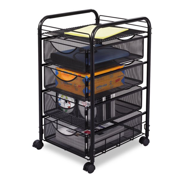 Safco Products Onyx Mesh Mobile File With Four Supply Drawers, 15.75w X