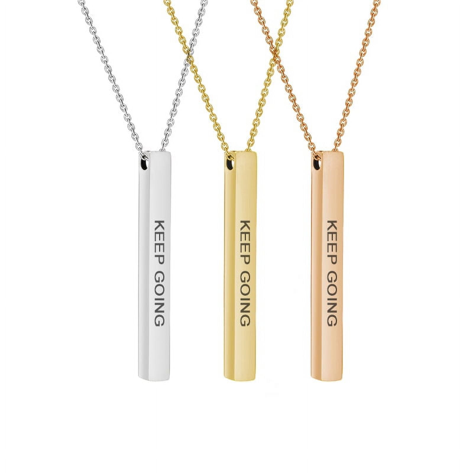 Keep Going Inspirational Quote Necklace Gold Stainless Steel 4-Sided Bar Motivational Necklace with Gift Box