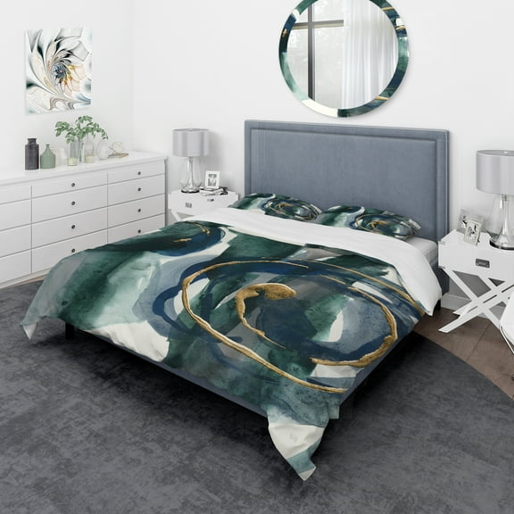 Designart 'Mettalic Indigo and Gold III' Geometric Duvet Cover Set