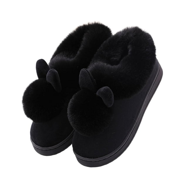 TISHITA Cute Rabbit Slippers Women Lady Furry Slippers Plush Slippers House Slippers 44 to 45 Black
