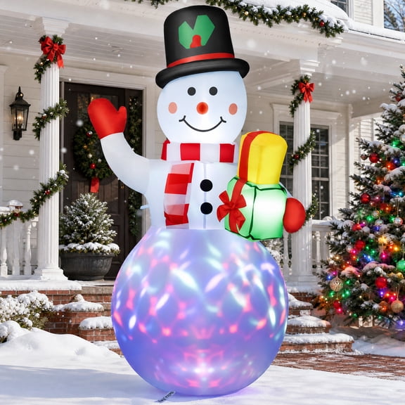 5ft Christmas Inflatables Snowman Outdoor Yard Decor with Rotating LED Lights Christmas Blow Up Decoration Garden