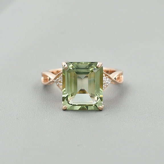 Emerald Shape Green Amethyst Ring: 925 Sterling Silver, Natural Gemstone