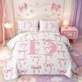 thumbnail image 2 of Manfei Pink Letter Print D Quilt King,Cute Coquette Bow King Coverlet Set,3 Pieces,1 Bedspread and 2 Pillowcases, 2 of 7