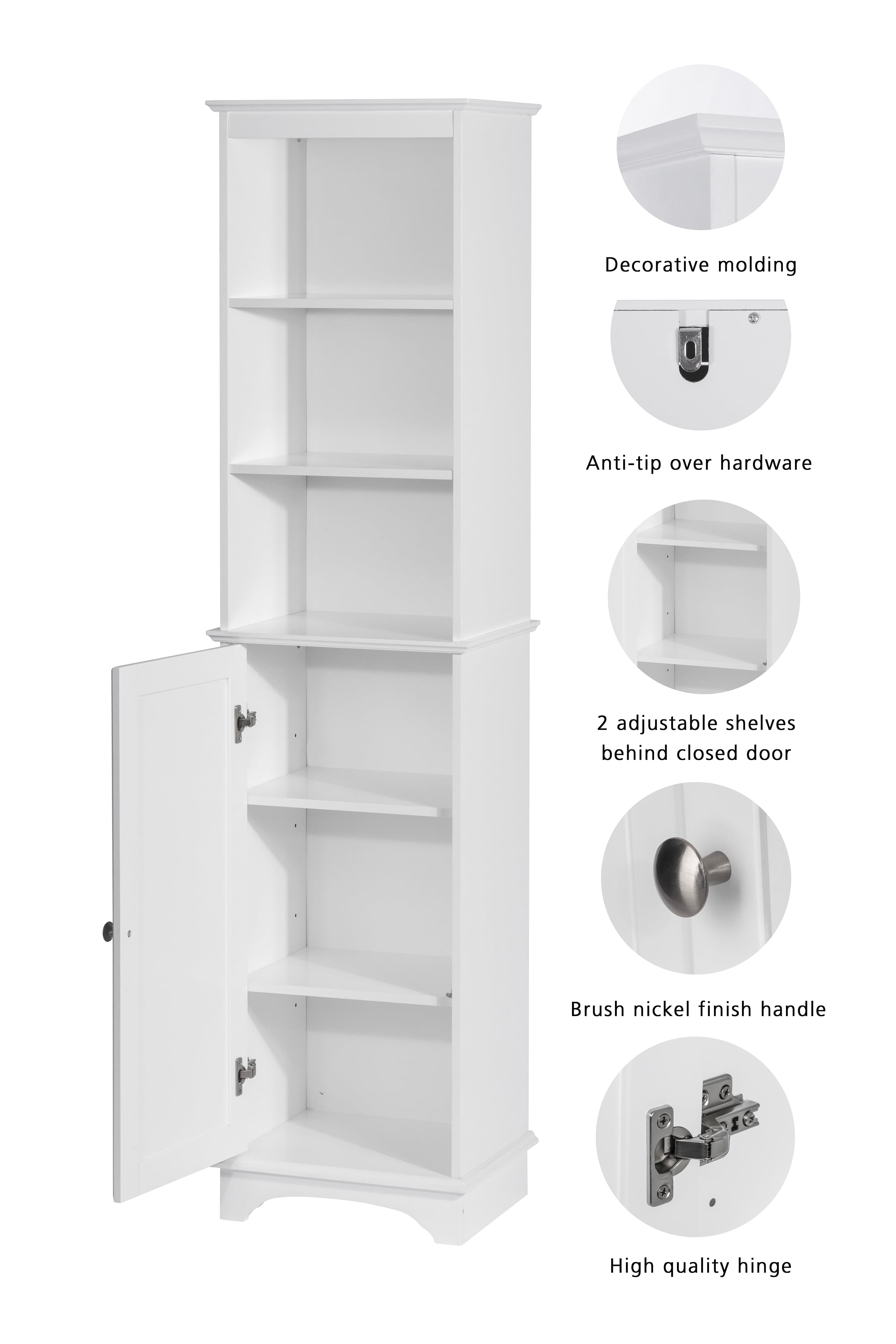 linen cabinet freestanding on Spirich Home Freestanding Storage Cabinet With Three Tier Shelves Tall Slim Cabinet Free Standing Linen Tower White Finish Walmart Com Walmart Com