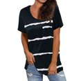thumbnail image 1 of Women Striped Front Pocket Tunics Short Sleeve V Neck Side Split Top, 1 of 2