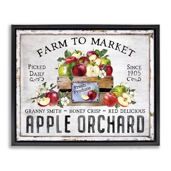 Stupell Industries Farmhouse Apple Orchard Food & Beverage Painting Black Floater Framed Canvas Art Print Wall Art, 21 x 17
