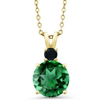 Gem Stone King 18K Yellow Gold Plated Silver Green Nano Emerald and Black Onyx Pendant Necklace for Women (3.59 Cttw, Gemstone May Birthstone, Round 10MM, With 18 inch Chain)