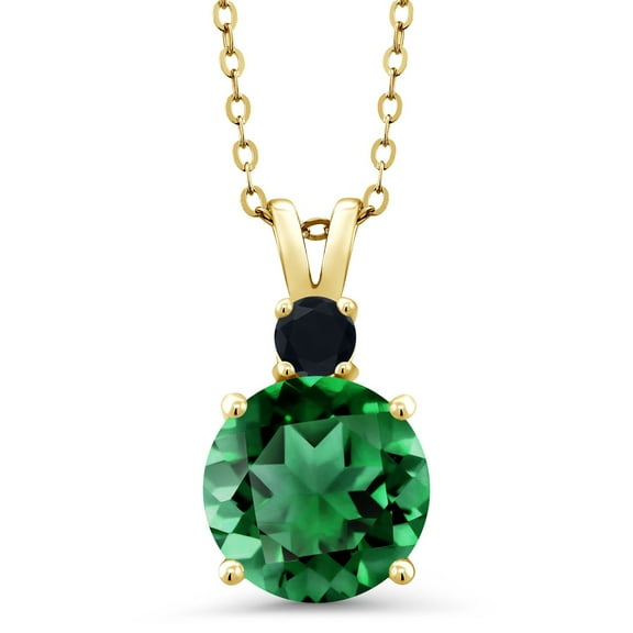 Gem Stone King 18K Yellow Gold Plated Silver Green Nano Emerald and Black Onyx Pendant Necklace for Women (3.59 Cttw, Gemstone May Birthstone, Round 10MM, With 18 inch Chain)