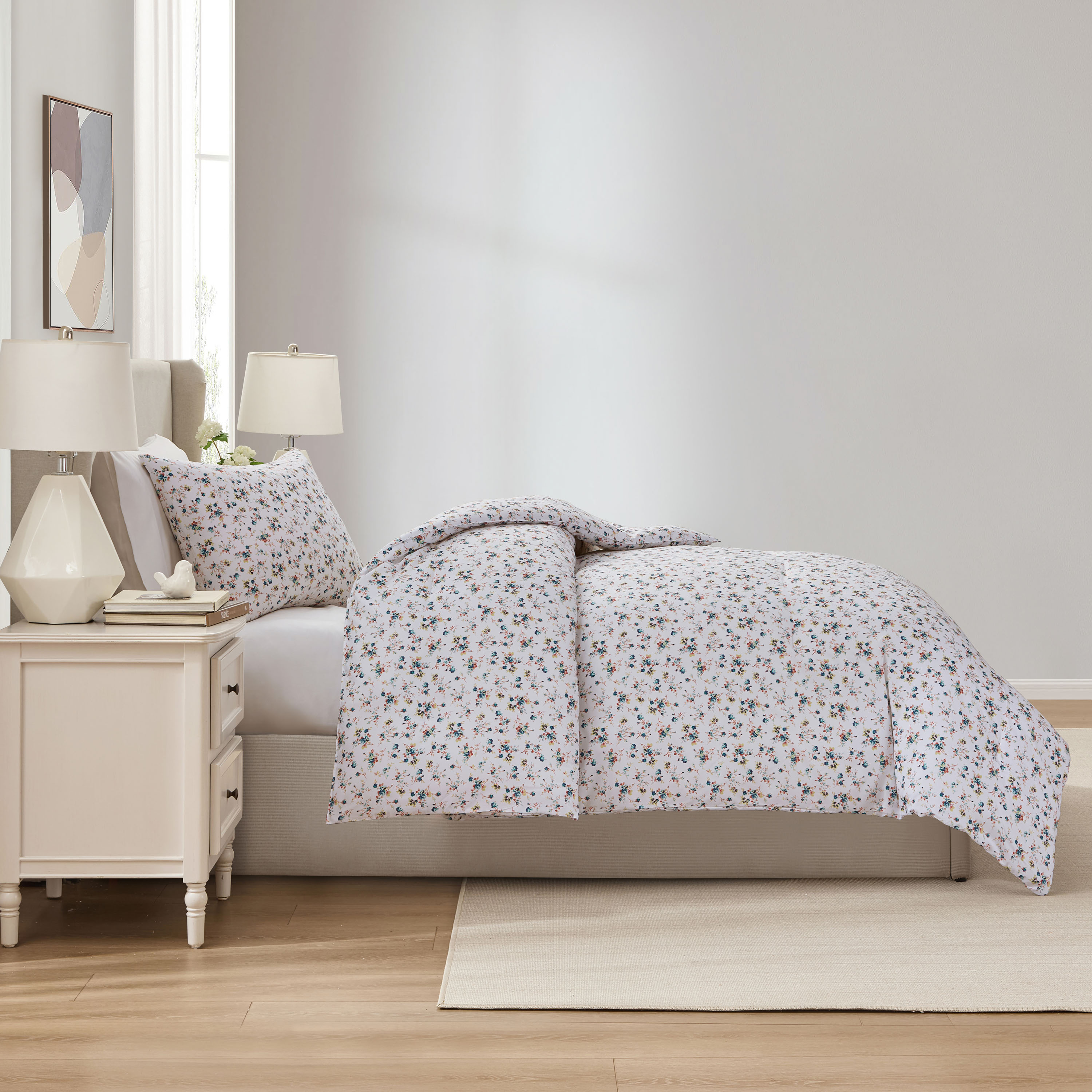 LammaLoe Twin Comforter Sets, 2 Piece Floral Bedding Comforter Set with Sheets, Bed in a Bag, Blue Rose Duo