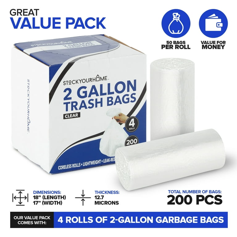 2 Gallon Small Trash Bags, Clear, 150 Counts/ 3 Rolls 50 Count (Pack of 3)
