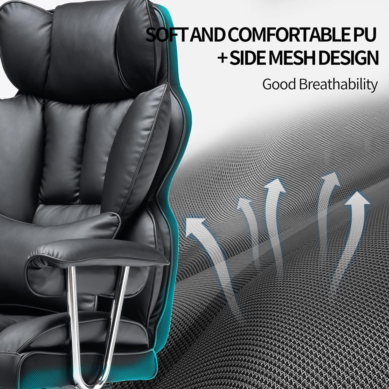 Woodty Executive Chair, PU Leather, High Back & Lumbar Support, Adjustable Armrests, Black