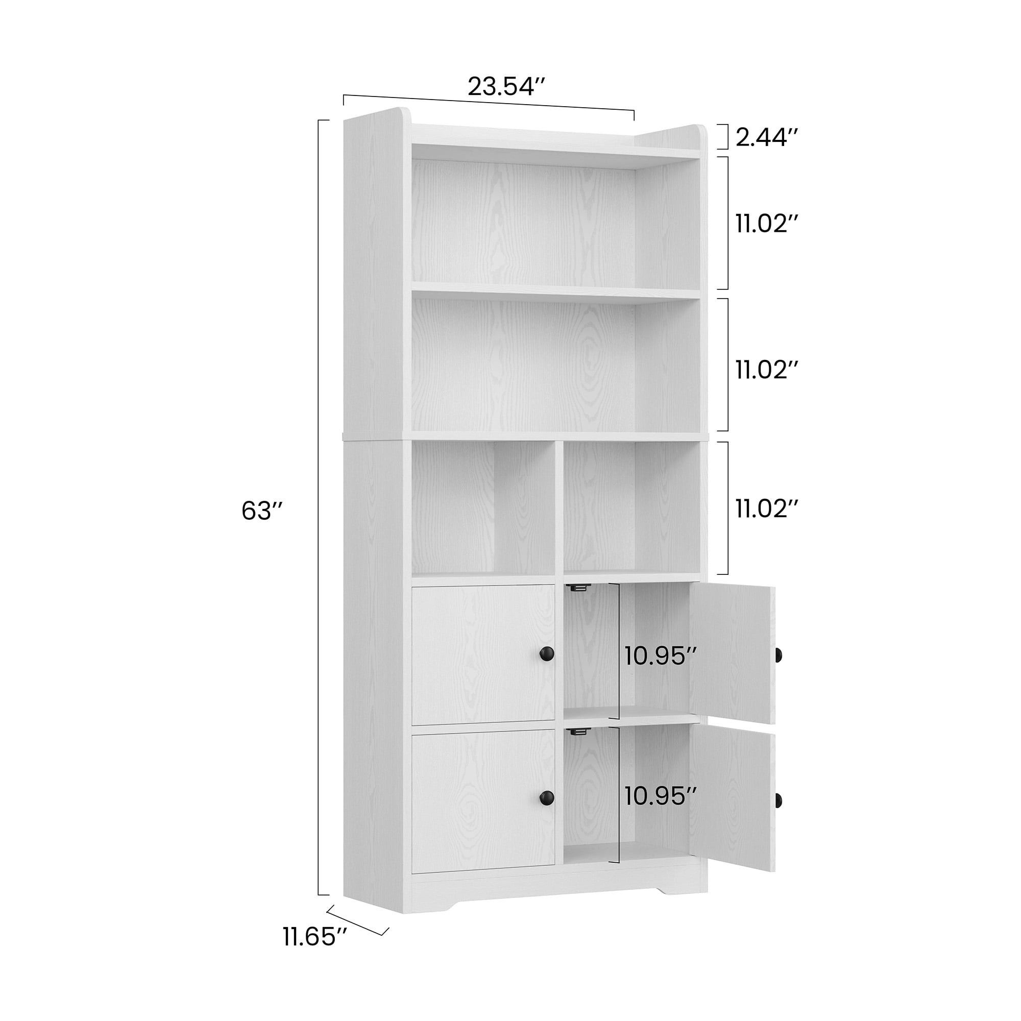 IRONCK 5-Tier Bookcases with Doors, 63" Tall Cube Storage Shelf, Freestanding Bookshelf for Home Office Living Room, White