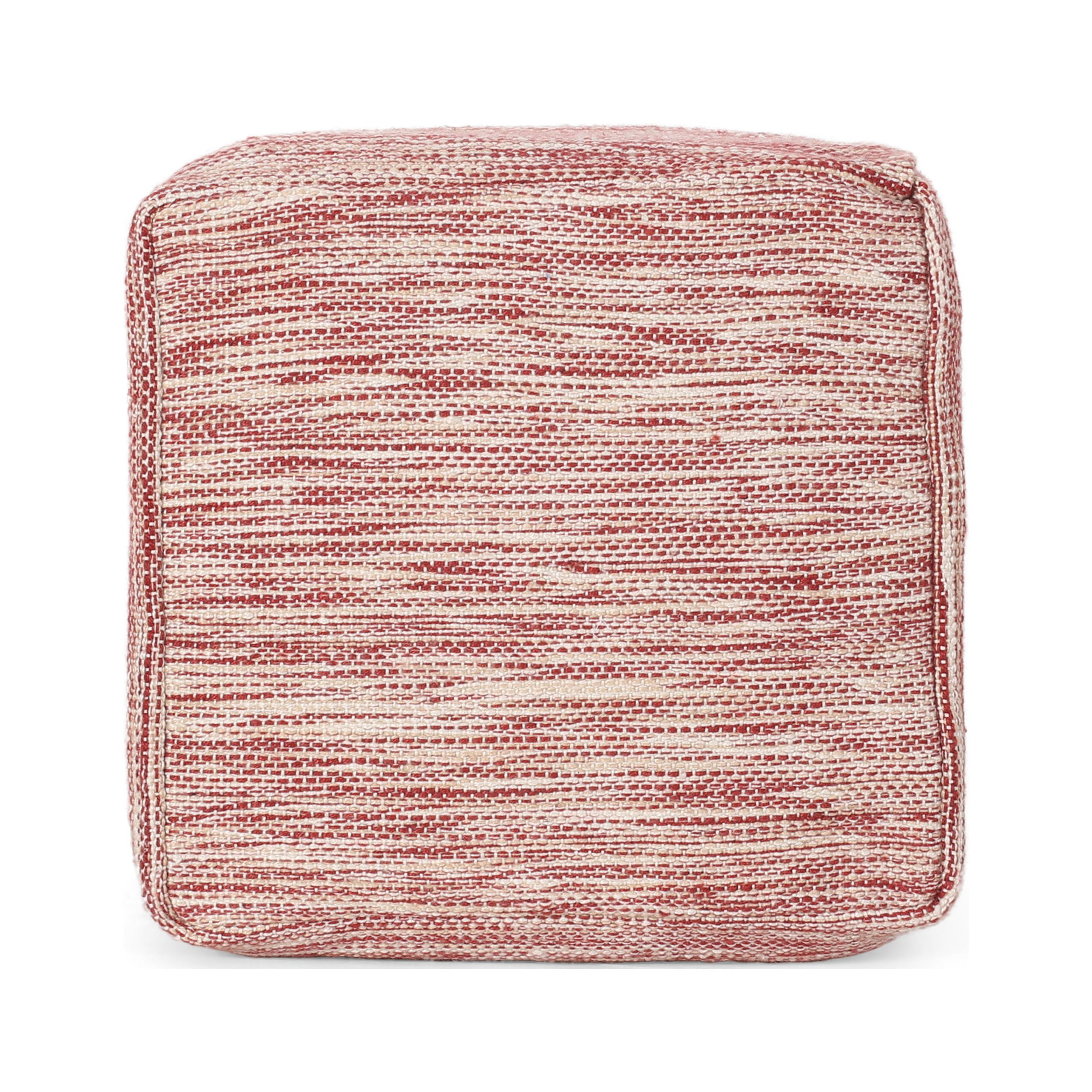 Noble House Edras Boho 16" Yarn Pouf, Red and White