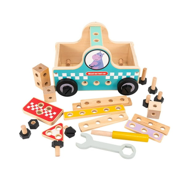 Juego de construcción de madera, caja de herramientas de construcción de madera, banco de herramientas, accesorios de juego, juguete preescolar,