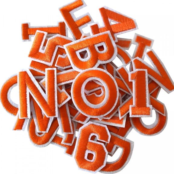 TUWAFE 2026 New 72 Pieces Iron on Letters and Numbers Patches,Orange Letter Patches Alphabet Embroidered Patch A-Z,Numbers 0-9 Applique for Clothes,Dress,Hat,Socks,Jeans,Diy Accessories
