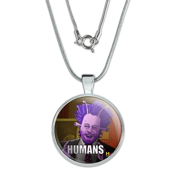 Human Aliens Guy History Meme 1" Pendant with Sterling Silver Plated Chain