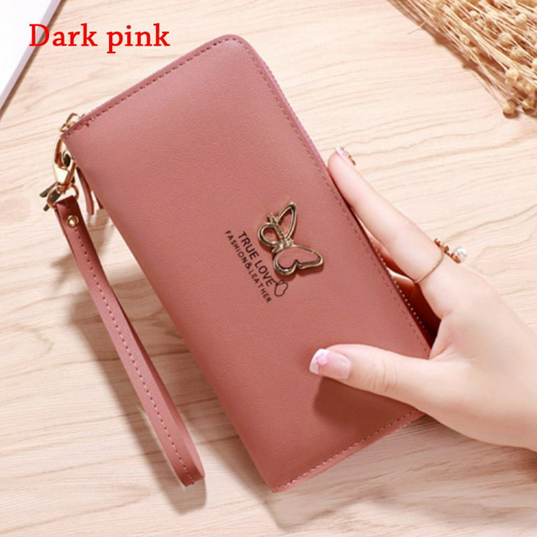 Women's Pink Leather Billfolds Long Wallet Purse Ladies Leather Wallets Pink, Pink